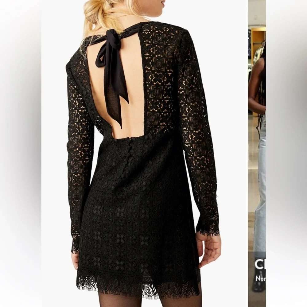 Free People Honey Honey Lace Long Sleeve Black Minidress mini dress Size 8‎ NWT
